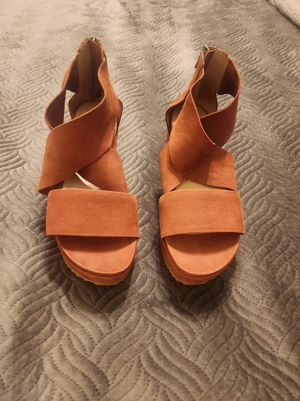 Eileen Fisher - Womens Leather Platform Wedge Sandals in Rust Orange